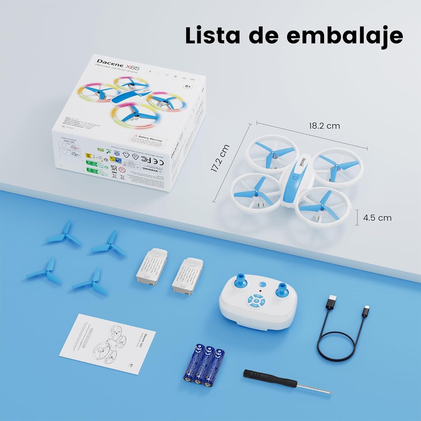Dacene Dron para Niños con 5 Modes de Luces LED, Mini Drones Quadcopter RC para Principiantes, Retención de Altitud/360 Flip/3 Velocidades, Juguetes Regalos para Niños Niñas 8+ Años (Azul)