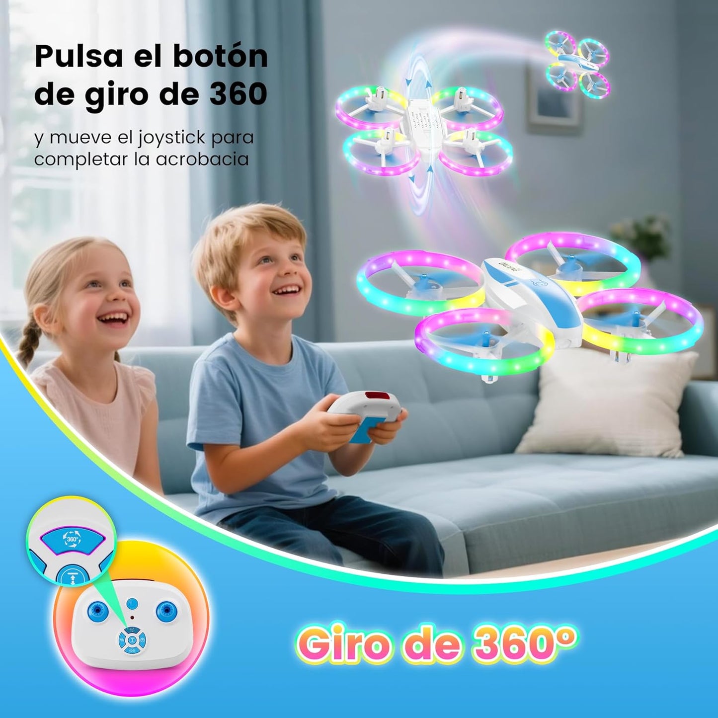 Dacene Dron para Niños con 5 Modes de Luces LED, Mini Drones Quadcopter RC para Principiantes, Retención de Altitud/360 Flip/3 Velocidades, Juguetes Regalos para Niños Niñas 8+ Años (Azul)