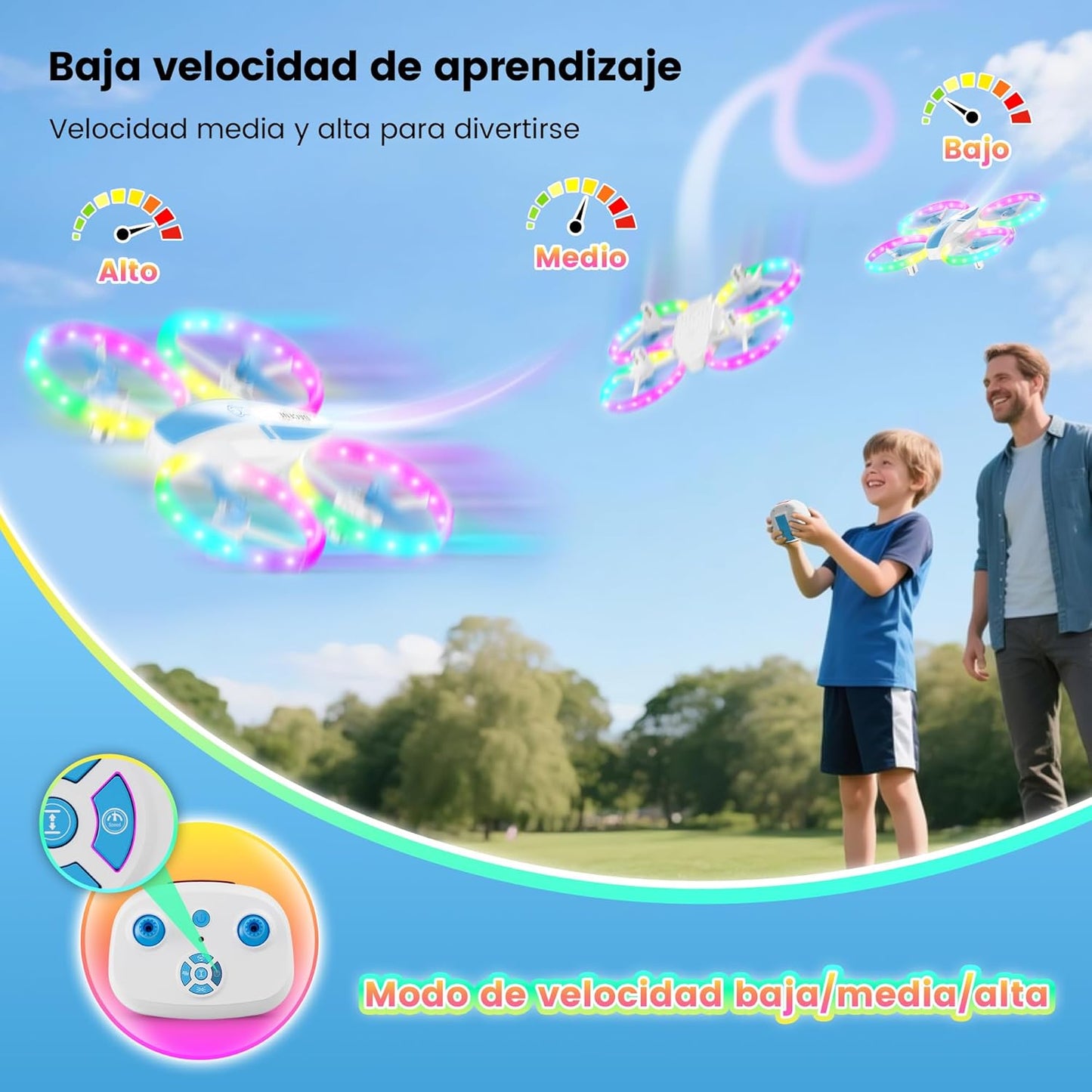 Dacene Dron para Niños con 5 Modes de Luces LED, Mini Drones Quadcopter RC para Principiantes, Retención de Altitud/360 Flip/3 Velocidades, Juguetes Regalos para Niños Niñas 8+ Años (Azul)