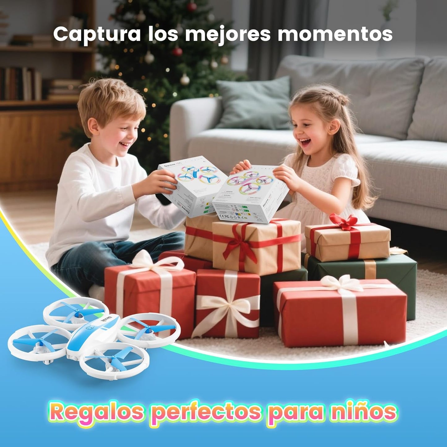 Dacene Dron para Niños con 5 Modes de Luces LED, Mini Drones Quadcopter RC para Principiantes, Retención de Altitud/360 Flip/3 Velocidades, Juguetes Regalos para Niños Niñas 8+ Años (Azul)