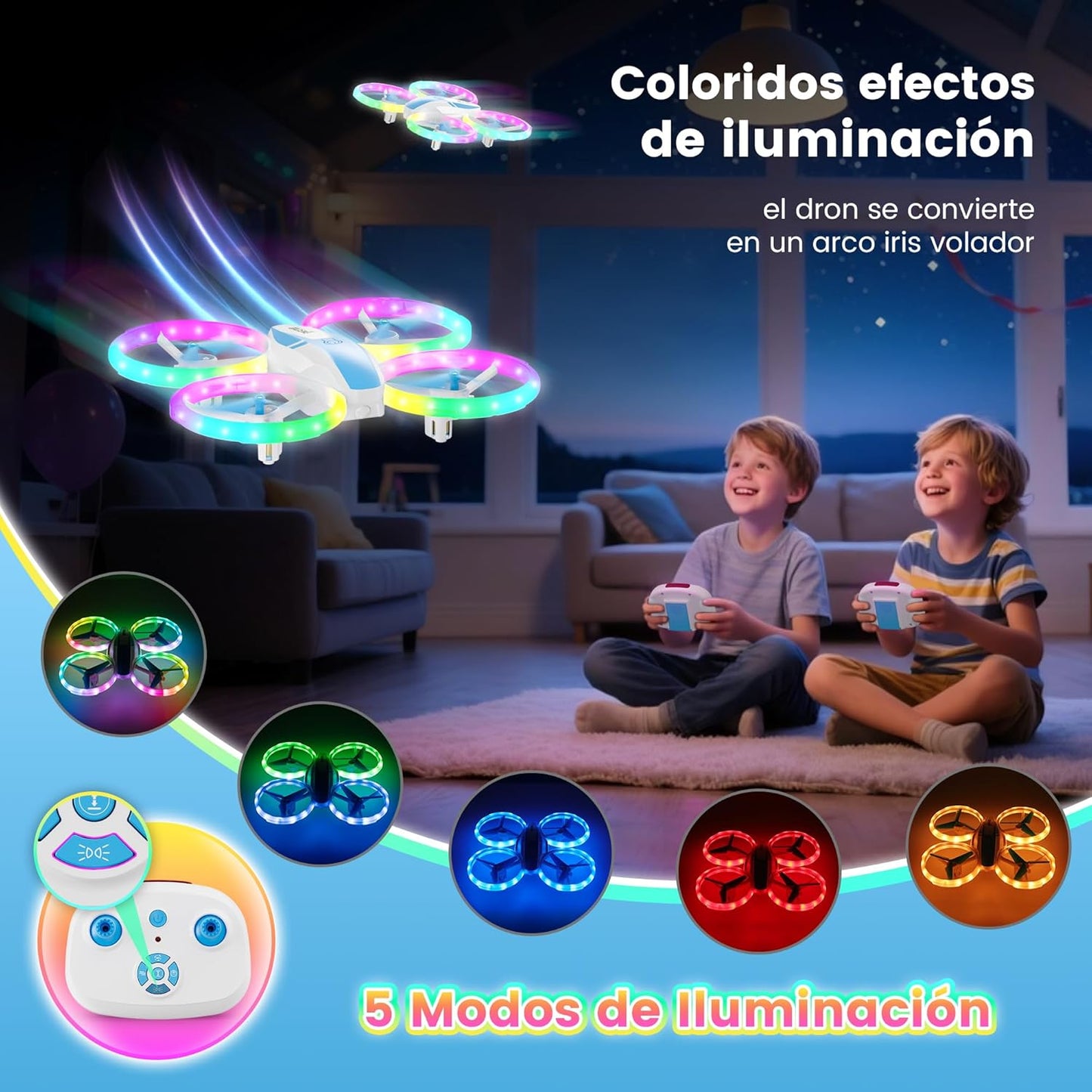 Dacene Dron para Niños con 5 Modes de Luces LED, Mini Drones Quadcopter RC para Principiantes, Retención de Altitud/360 Flip/3 Velocidades, Juguetes Regalos para Niños Niñas 8+ Años (Azul)