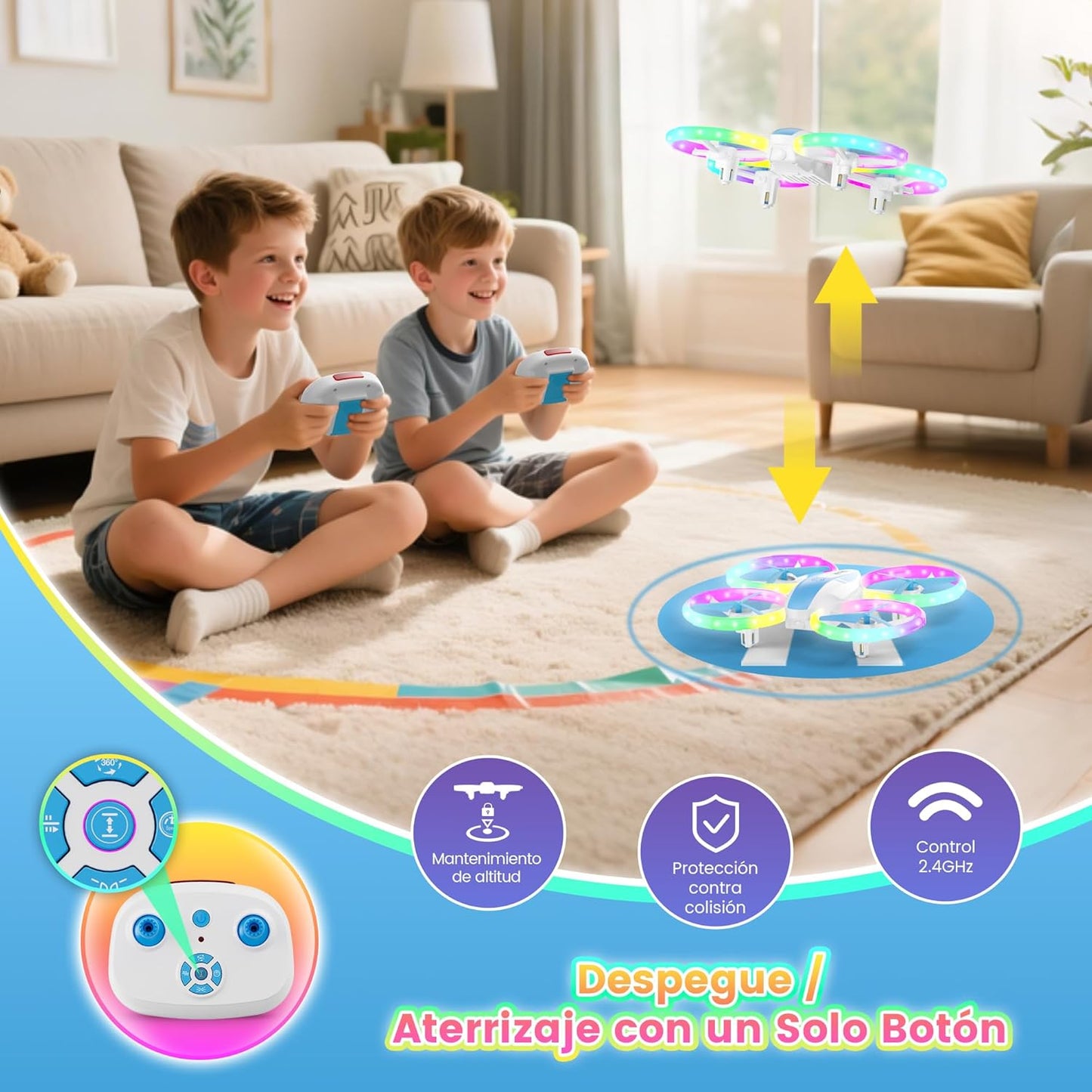 Dacene Dron para Niños con 5 Modes de Luces LED, Mini Drones Quadcopter RC para Principiantes, Retención de Altitud/360 Flip/3 Velocidades, Juguetes Regalos para Niños Niñas 8+ Años (Azul)